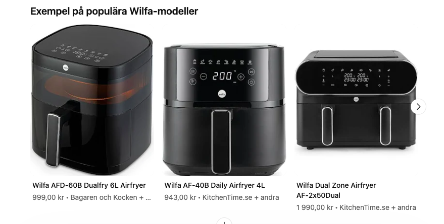 Exempel på populära Wilfa-modeller